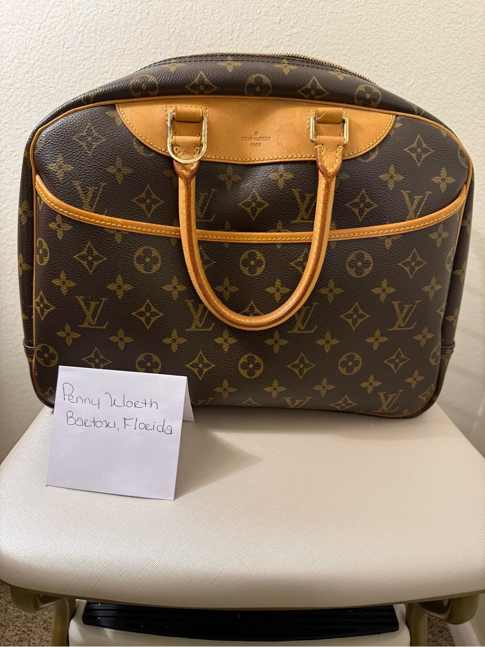 Louis Vuitton Monogram Canvas Satchel with Tan Leather Trim